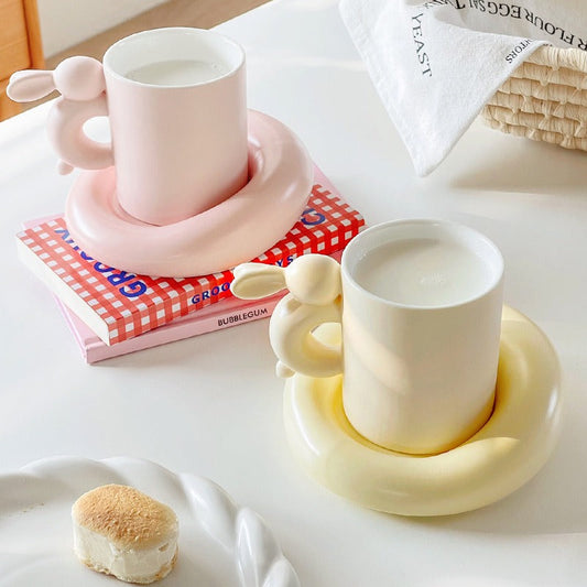 Rabbit Coffee Cup Milk Ceramic Cup And Saucer Set Design Sense Ins Niche Afternoon Tea High Value Mug