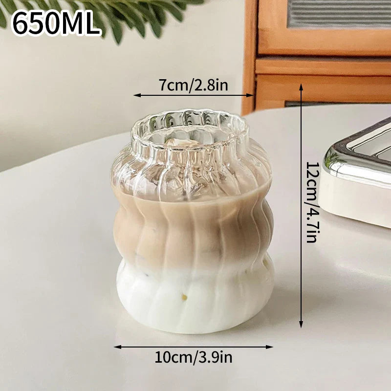 Vertical Striped Clear Glass Cup - Aesthetic Drinkware for Milk Tea, Coffee & Juice