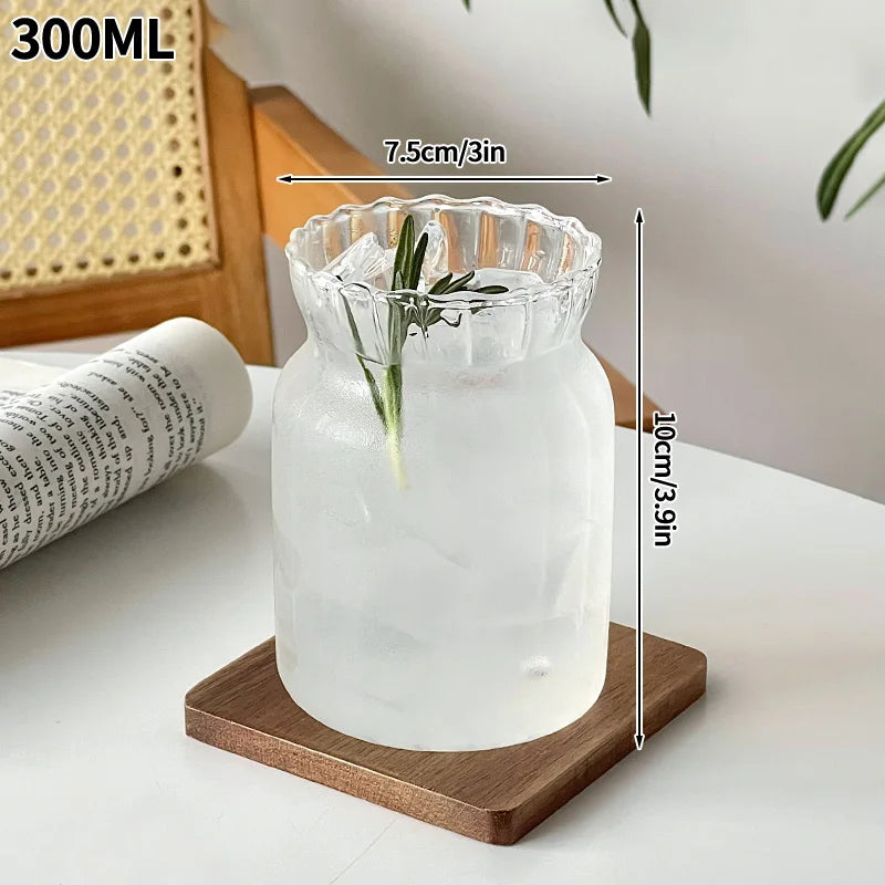 Vertical Striped Clear Glass Cup - Aesthetic Drinkware for Milk Tea, Coffee & Juice