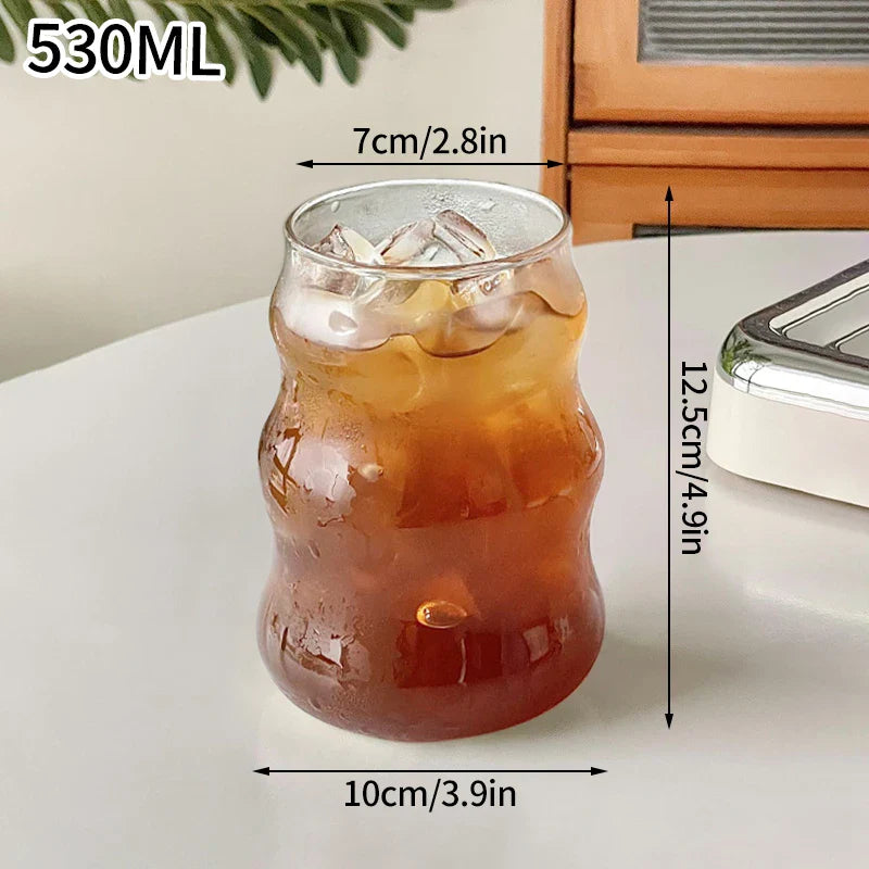 Vertical Striped Clear Glass Cup - Aesthetic Drinkware for Milk Tea, Coffee & Juice