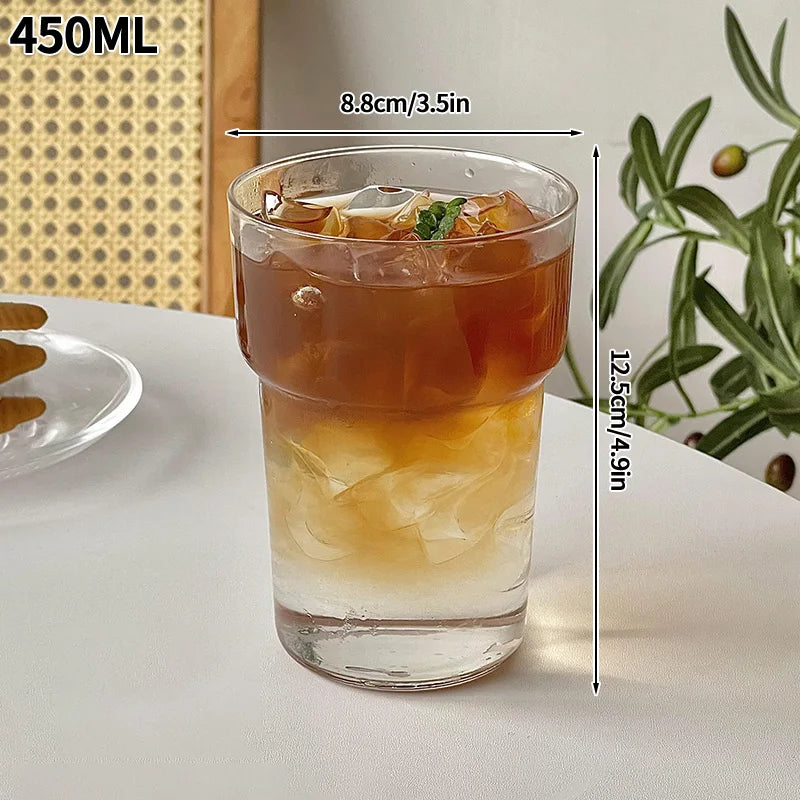 Vertical Striped Clear Glass Cup - Aesthetic Drinkware for Milk Tea, Coffee & Juice