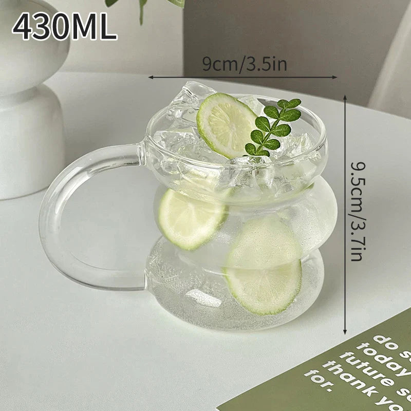 Vertical Striped Clear Glass Cup - Aesthetic Drinkware for Milk Tea, Coffee & Juice