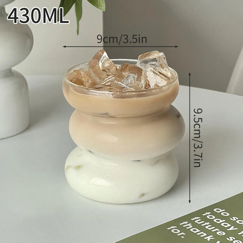 Vertical Striped Clear Glass Cup - Aesthetic Drinkware for Milk Tea, Coffee & Juice