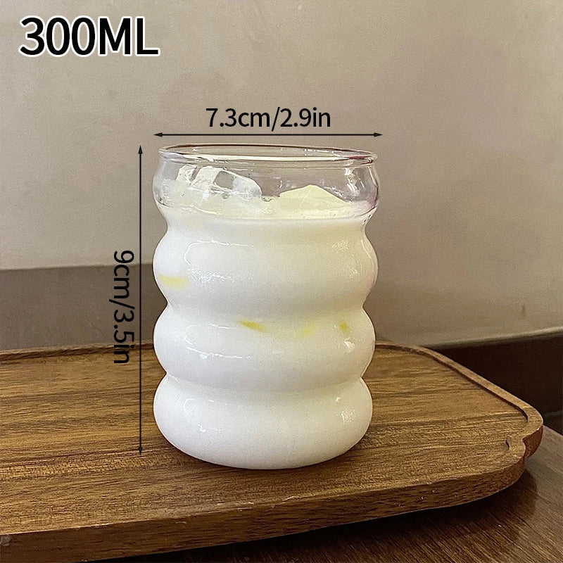 Vertical Striped Clear Glass Cup - Aesthetic Drinkware for Milk Tea, Coffee & Juice