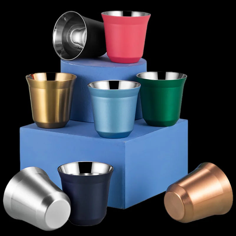 1pcs 80ml Mini Coffee Cups High Quality Stainless Steel Double Wall Heat-insulating Coffee Cups Portable Small Drink Cups