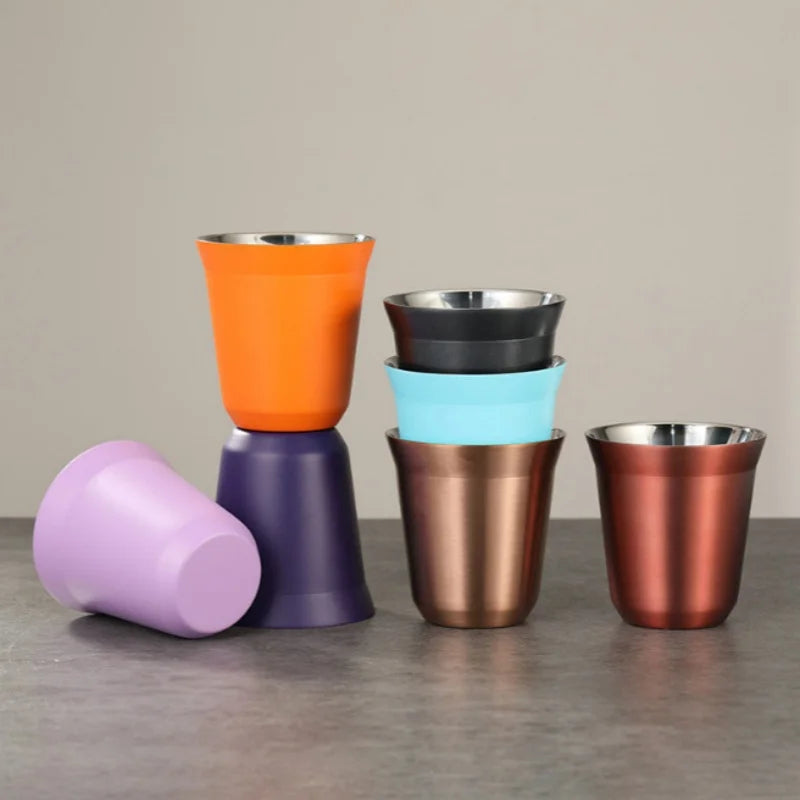 1pcs 80ml Mini Coffee Cups High Quality Stainless Steel Double Wall Heat-insulating Coffee Cups Portable Small Drink Cups