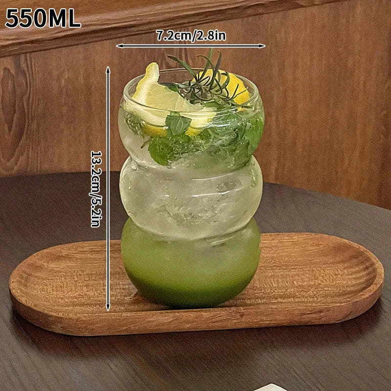 Vertical Striped Clear Glass Cup - Aesthetic Drinkware for Milk Tea, Coffee & Juice