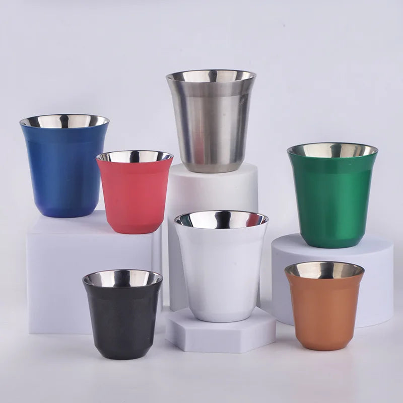 1pcs 80ml Mini Coffee Cups High Quality Stainless Steel Double Wall Heat-insulating Coffee Cups Portable Small Drink Cups