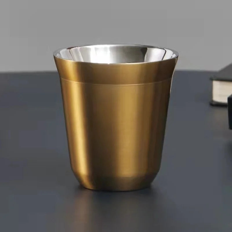 1pcs 80ml Mini Coffee Cups High Quality Stainless Steel Double Wall Heat-insulating Coffee Cups Portable Small Drink Cups