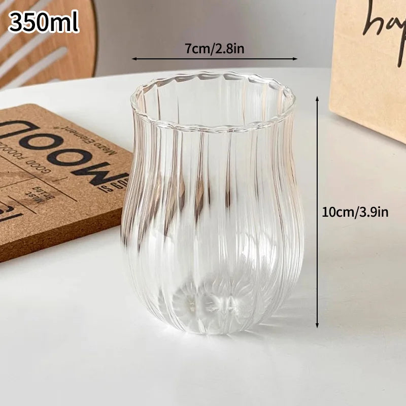 Vertical Striped Clear Glass Cup - Aesthetic Drinkware for Milk Tea, Coffee & Juice