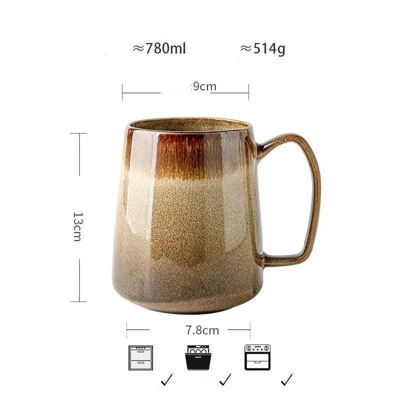 760ml Creative Retro style Mug breakfast cereal milk cute ceramic cup daily household insulated coffee tea cup with spoon
