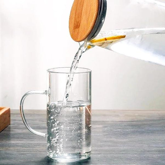 Hand Blown Glass & Bamboo Pitcher & Cups